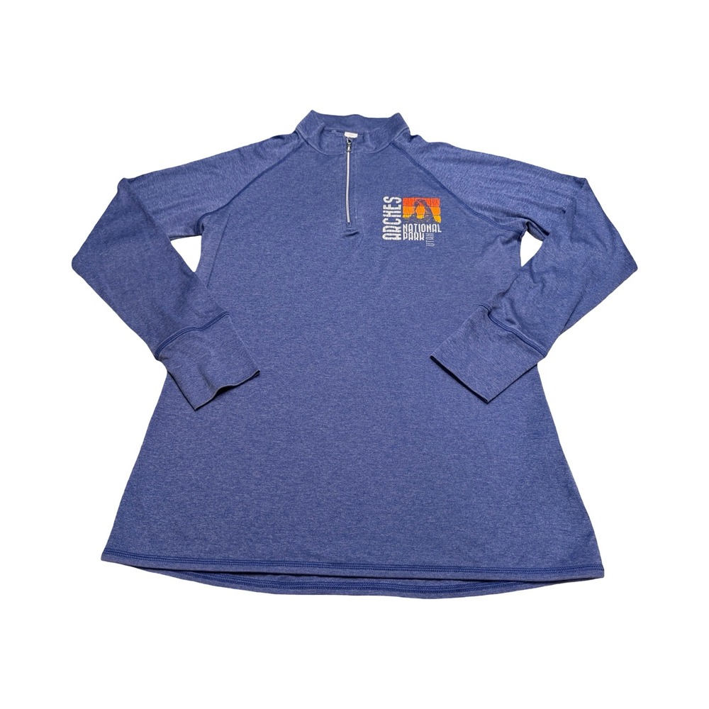BAW Arches‎ National Park Quarter Zip Pullover Blue Heather Ladies XL Thumbholes